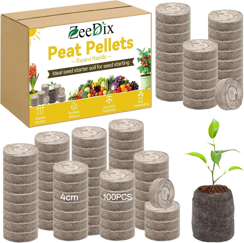 ZeeDix 100 قطعة من أقراص الخث بقطر 40 مم لشتلات النباتات، أقراص بدء البذور، أقراص بدء الزراعة، أقراص تربة مغذية مضغوطة لزراعة الأعشاب والزهور والخضروات - Image 1